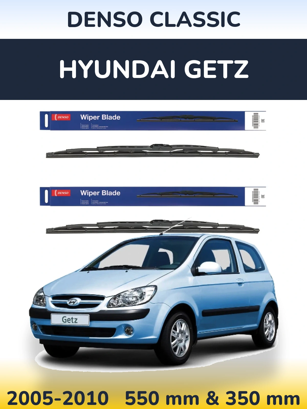 Komplet przednich wycieraczek Denso Classic 550 & 350 mm do Hyundai Getz 2005-2010