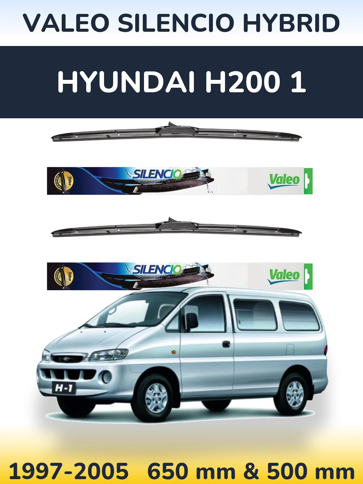 Комплект передних дворников Valeo Silencio Hybrid 650 & 500 мм для Hyundai H200 1 1997-2005