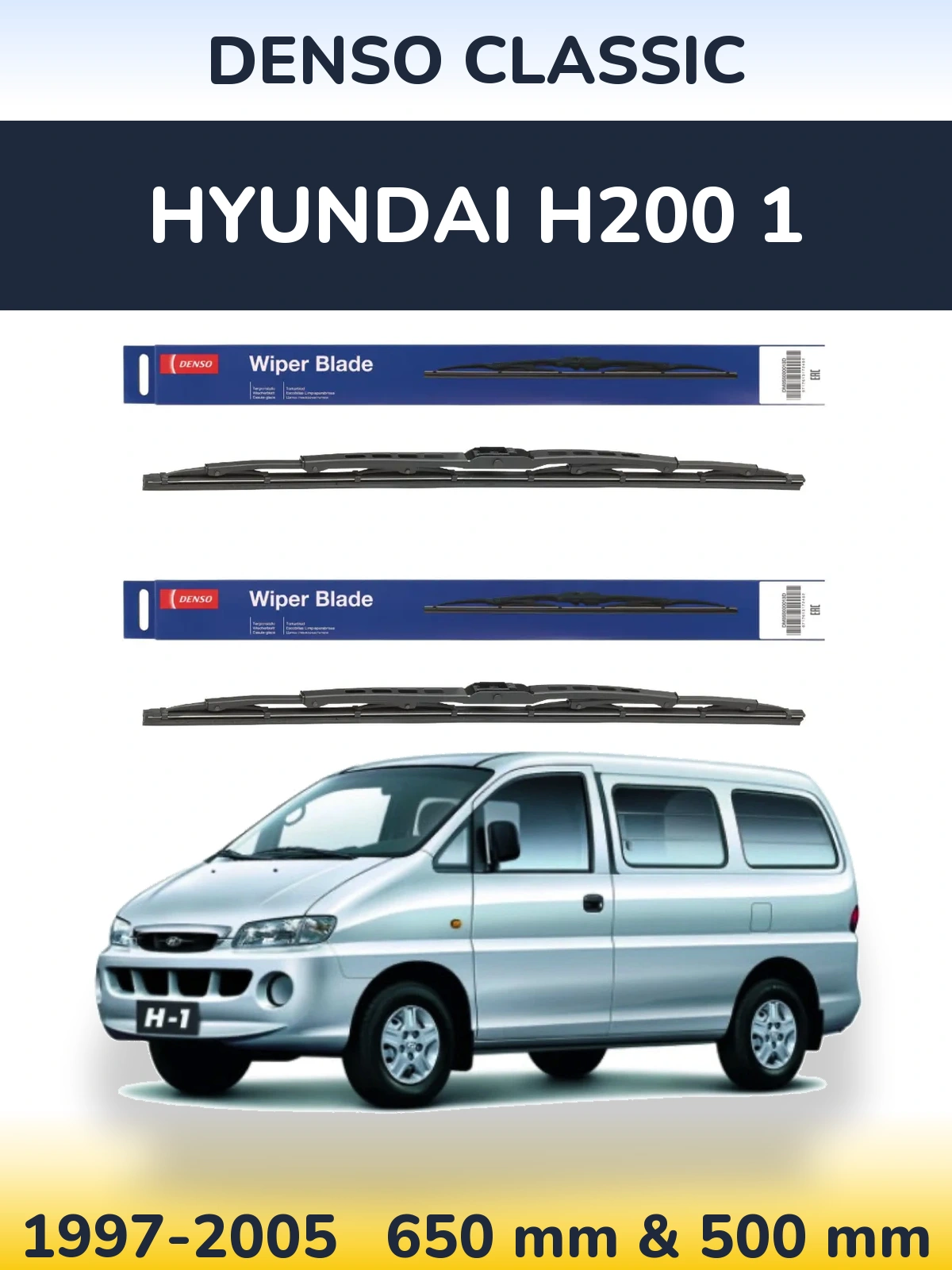 Komplet przednich wycieraczek Denso Classic 650 & 500 mm do Hyundai H200 1 1997-2005