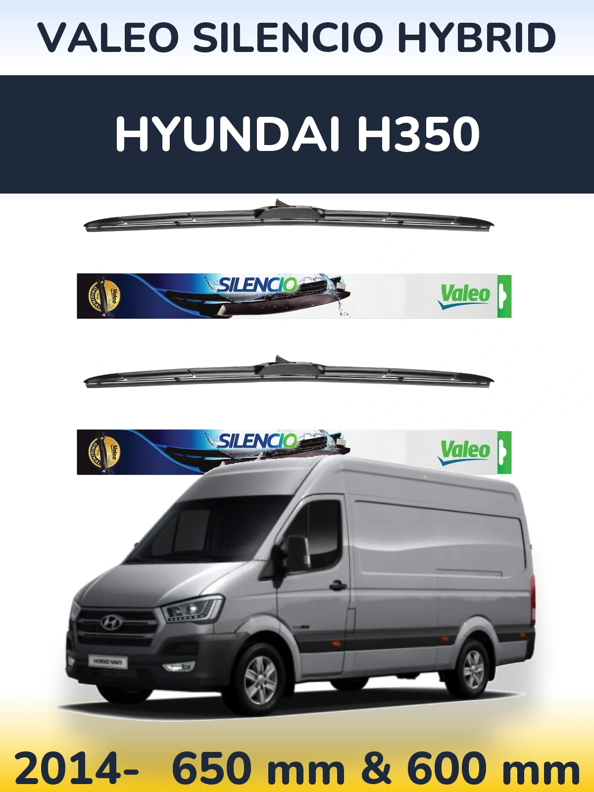 Komplet przednich wycieraczek Valeo Silencio Hybrid 650 & 600 mm do Hyundai H350 2014-2026