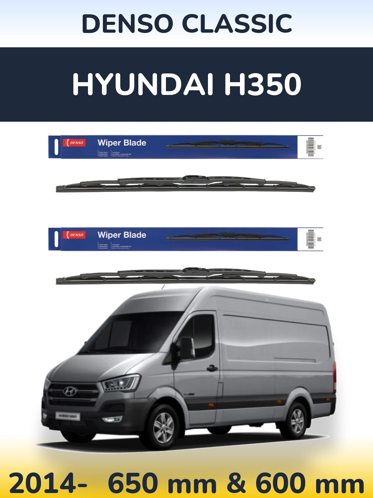 Komplet przednich wycieraczek Denso Classic 650 & 600 mm do Hyundai H350 2014-2026