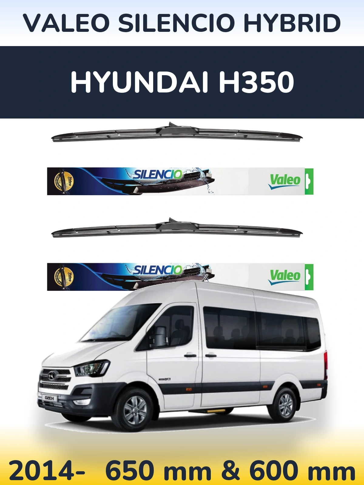 Komplet przednich wycieraczek Valeo Silencio Hybrid 650 & 600 mm do Hyundai H350 2014-2026