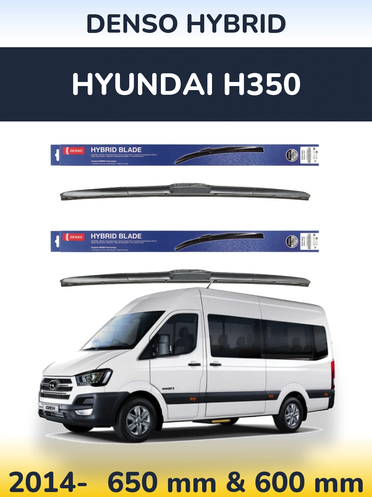 Komplet przednich wycieraczek Denso Hybrid 650 & 600 mm do Hyundai H350 2014-2026