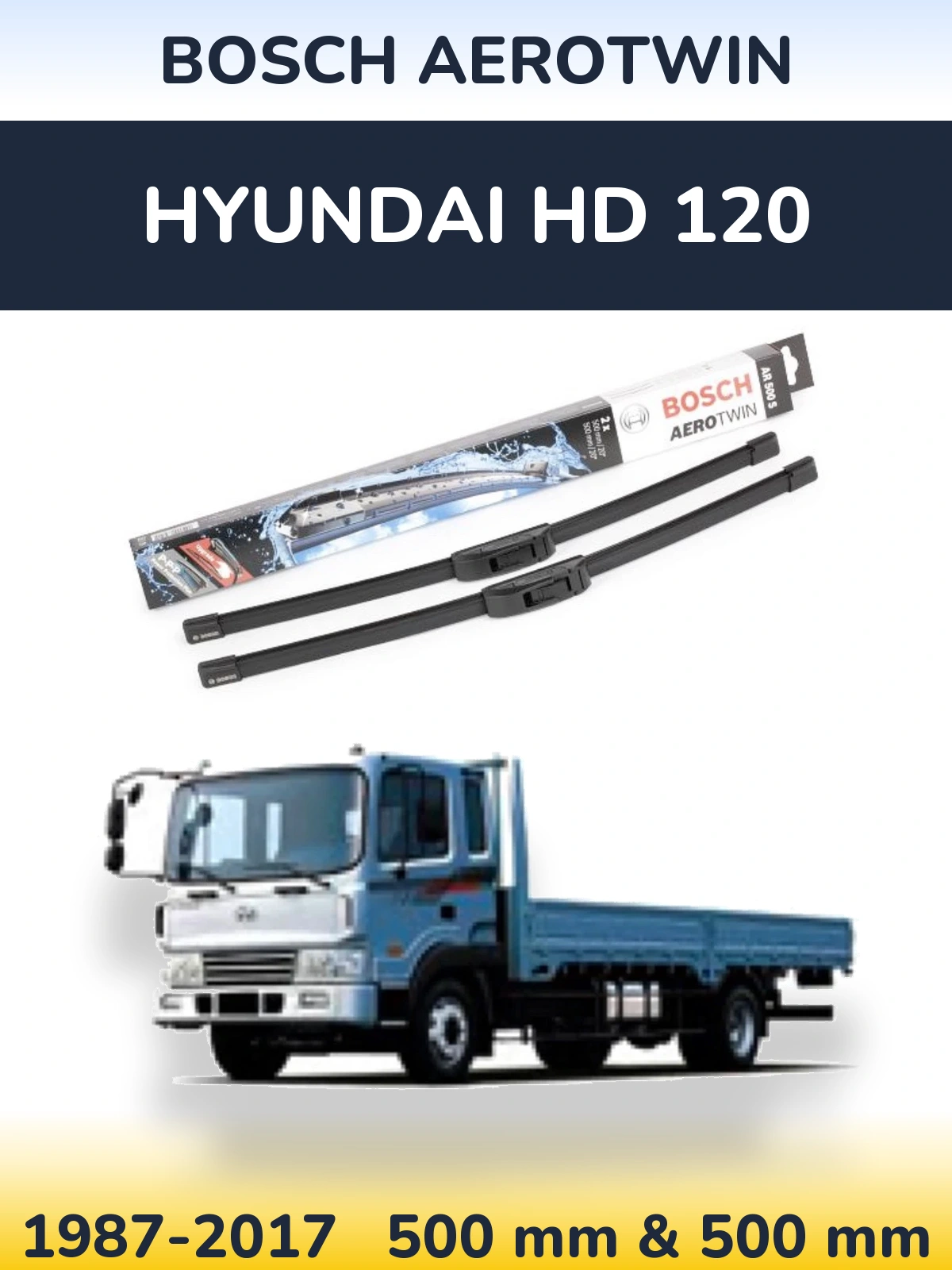 Komplet przednich wycieraczek BOSCH AeroTwin 500 & 500 mm do Hyundai HD 120 1987-2017