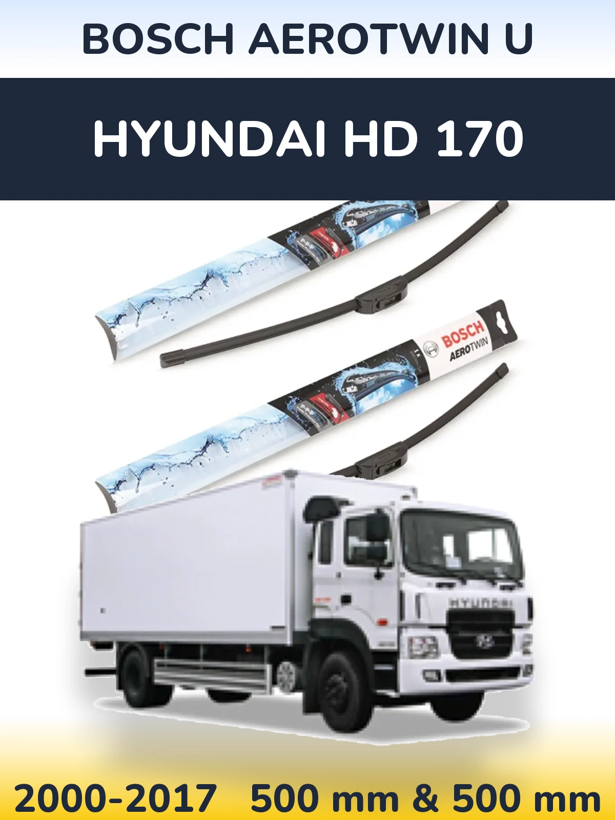 Komplet przednich wycieraczek BOSCH AeroTwin U 500 & 500 mm do Hyundai HD 170 2000-2017