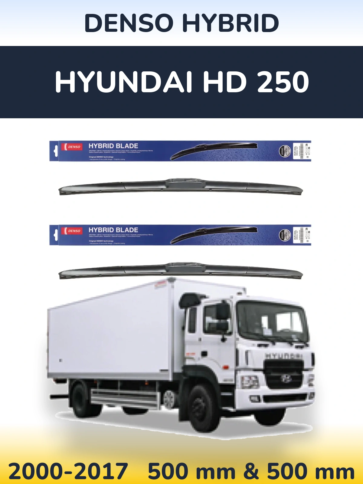 Komplet przednich wycieraczek Denso Hybrid 500 & 500 mm do Hyundai HD 250 2000-2017