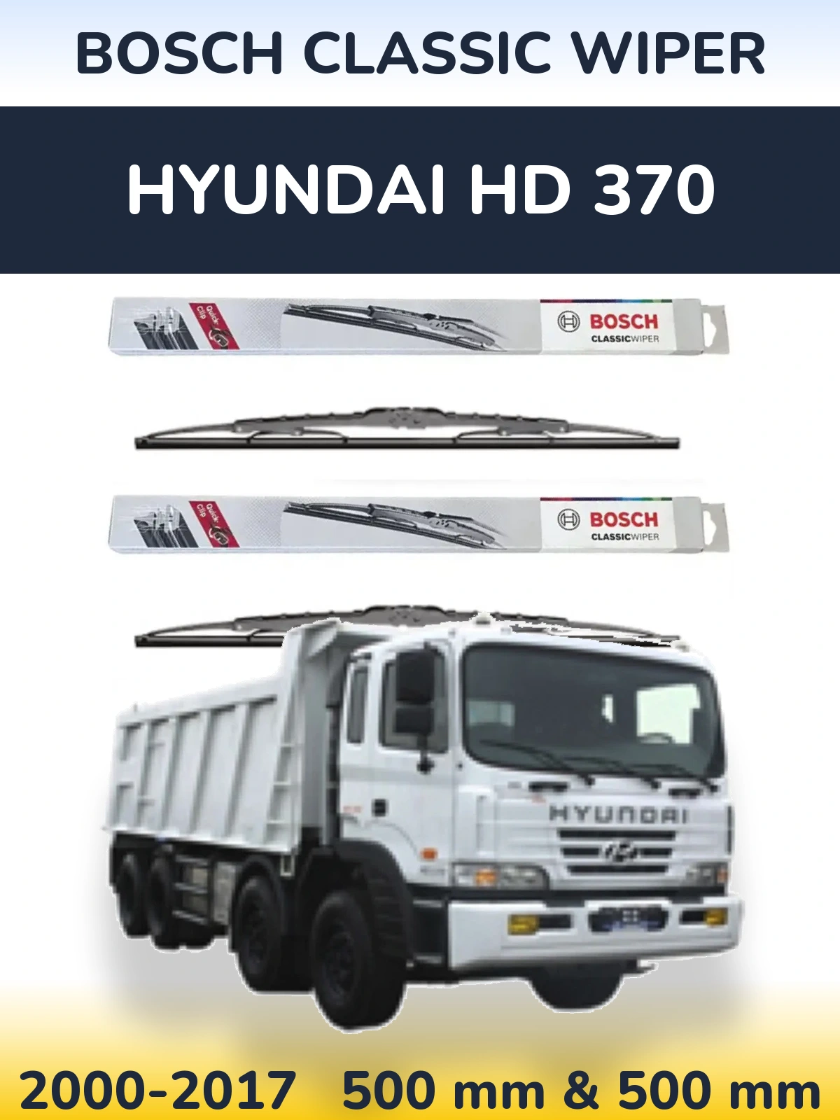 Front wiper blade set BOSCH Classic Wiper 500 & 500 mm for Hyundai HD 370 2000-2017