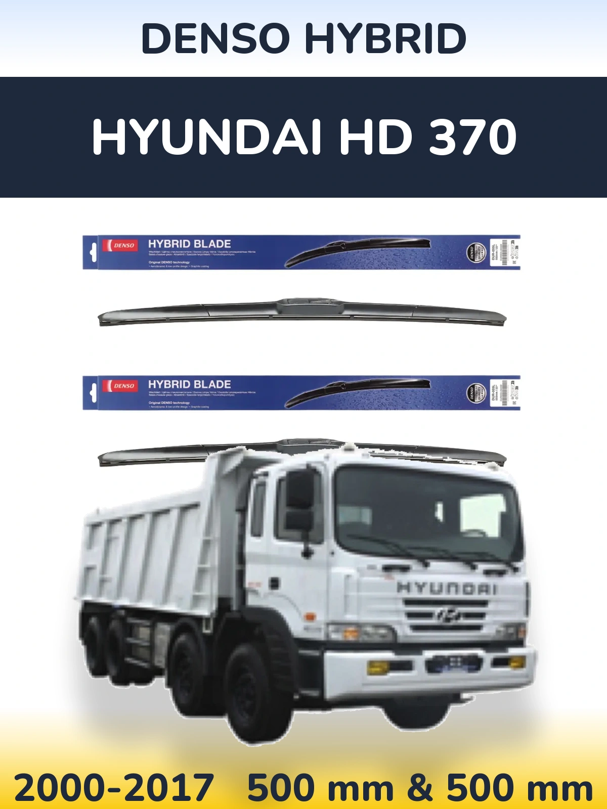 Komplet przednich wycieraczek Denso Hybrid 500 & 500 mm do Hyundai HD 370 2000-2017