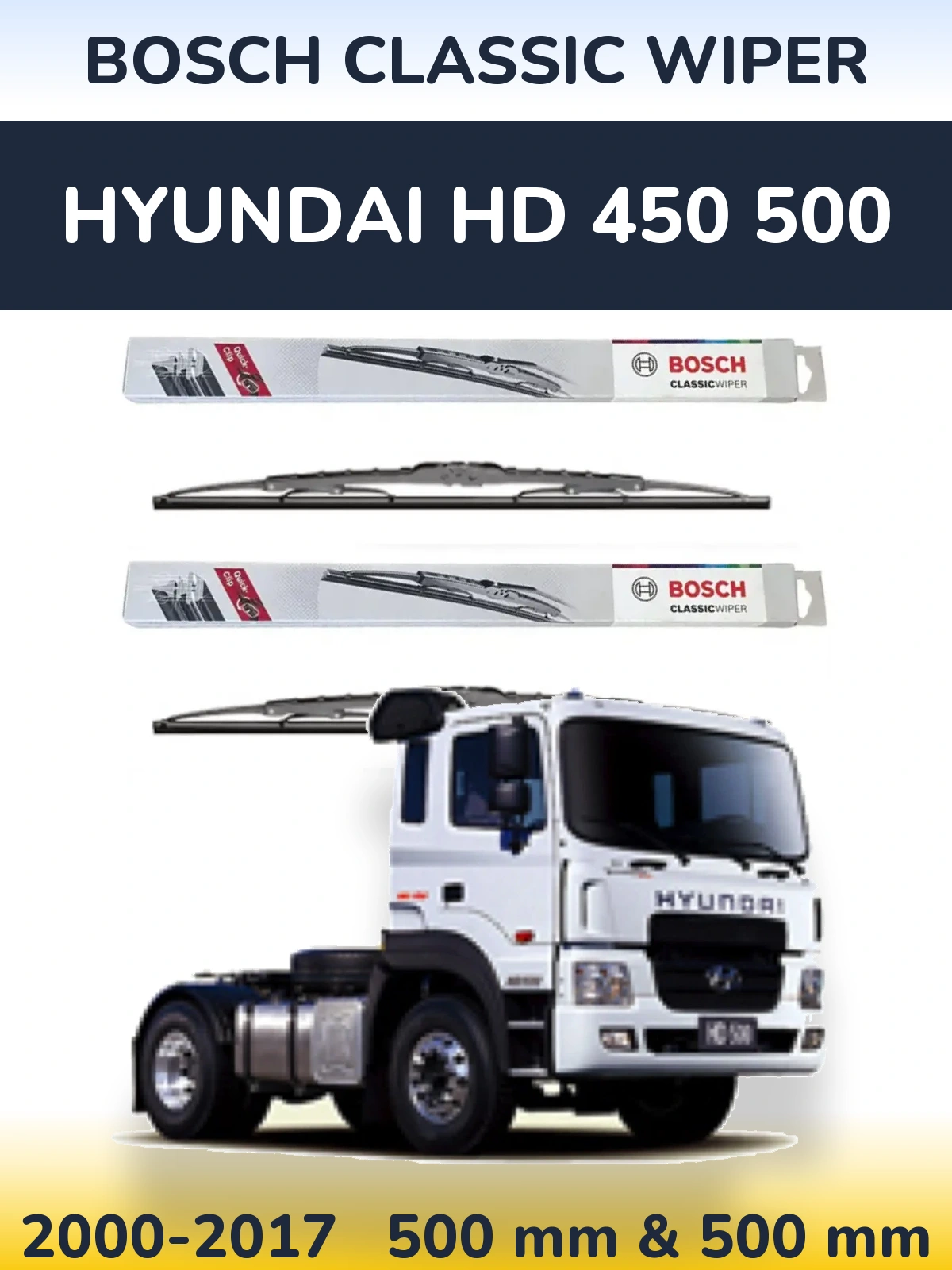 Комплект передних дворников BOSCH Classic Wiper 500 & 500 мм для Hyundai HD 450 500 2000-2017