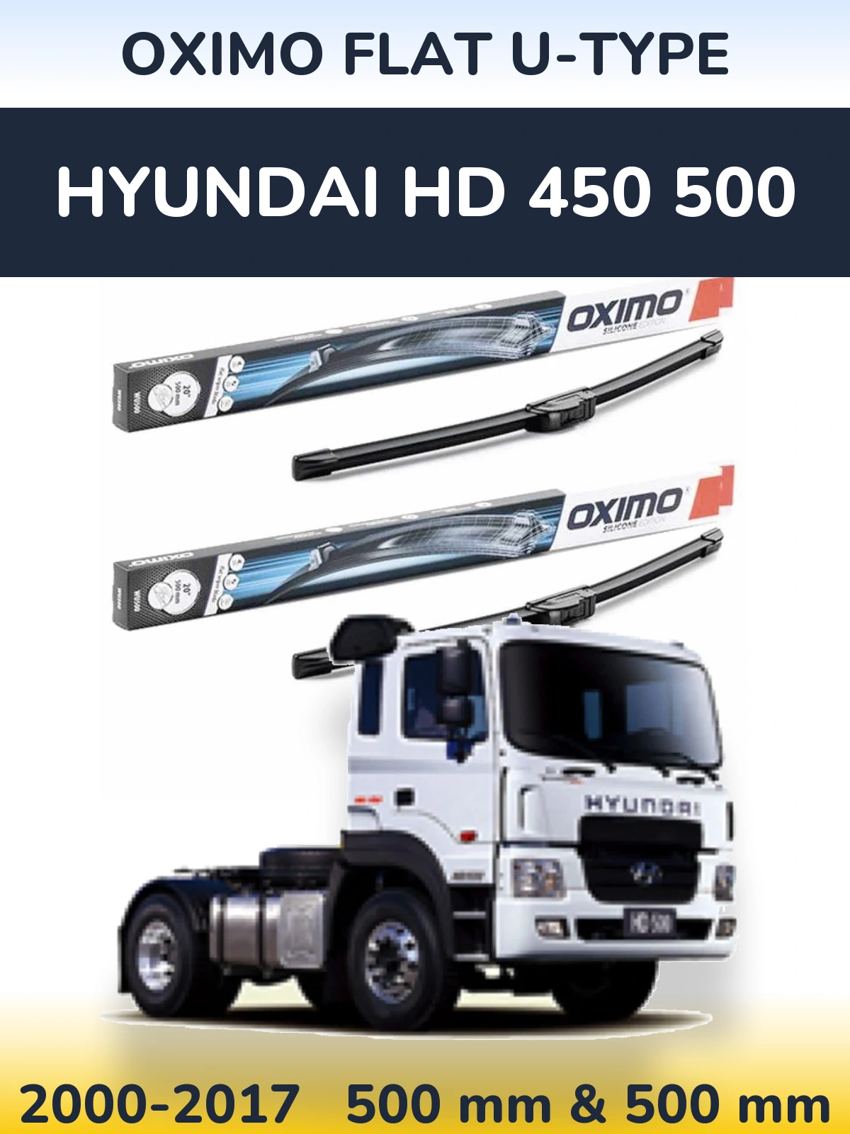 Комплект передних дворников Oximo Flat U-type 500 & 500 мм для Hyundai HD 450 500 2000-2017