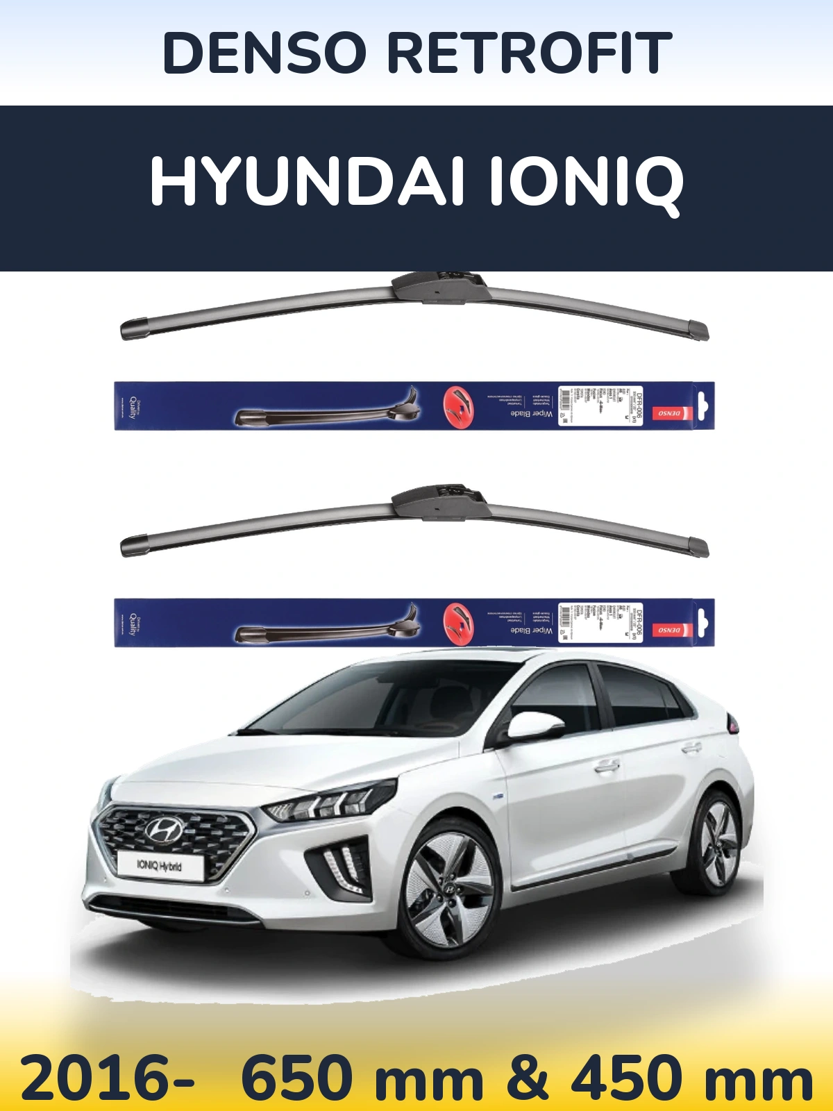Komplet przednich wycieraczek Denso Retrofit 650 & 450 mm do Hyundai IONIQ 2016-2026