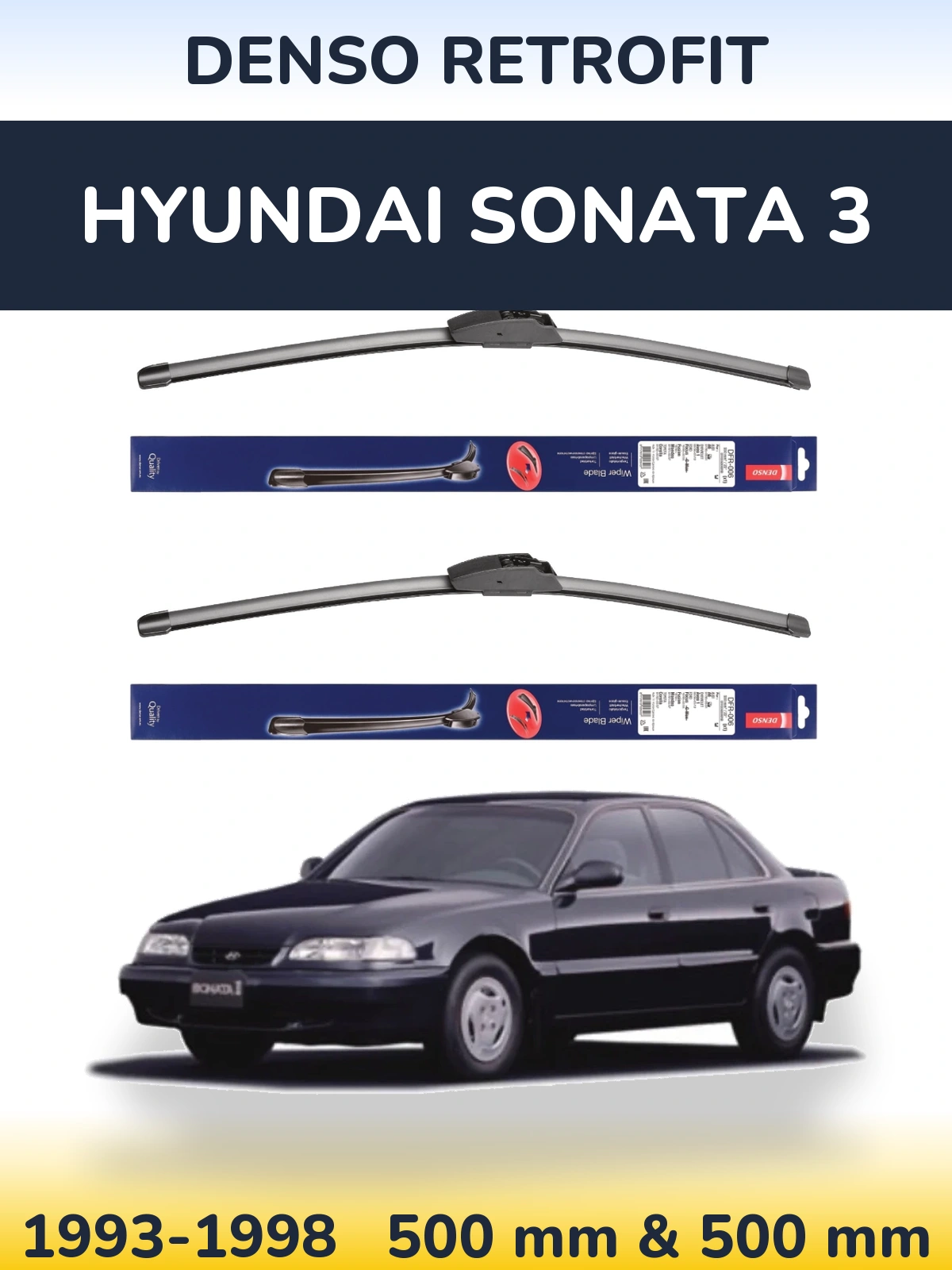 Front wiper blade set Denso Retrofit 500 & 500 mm for Hyundai Sonata 3 1993-1998