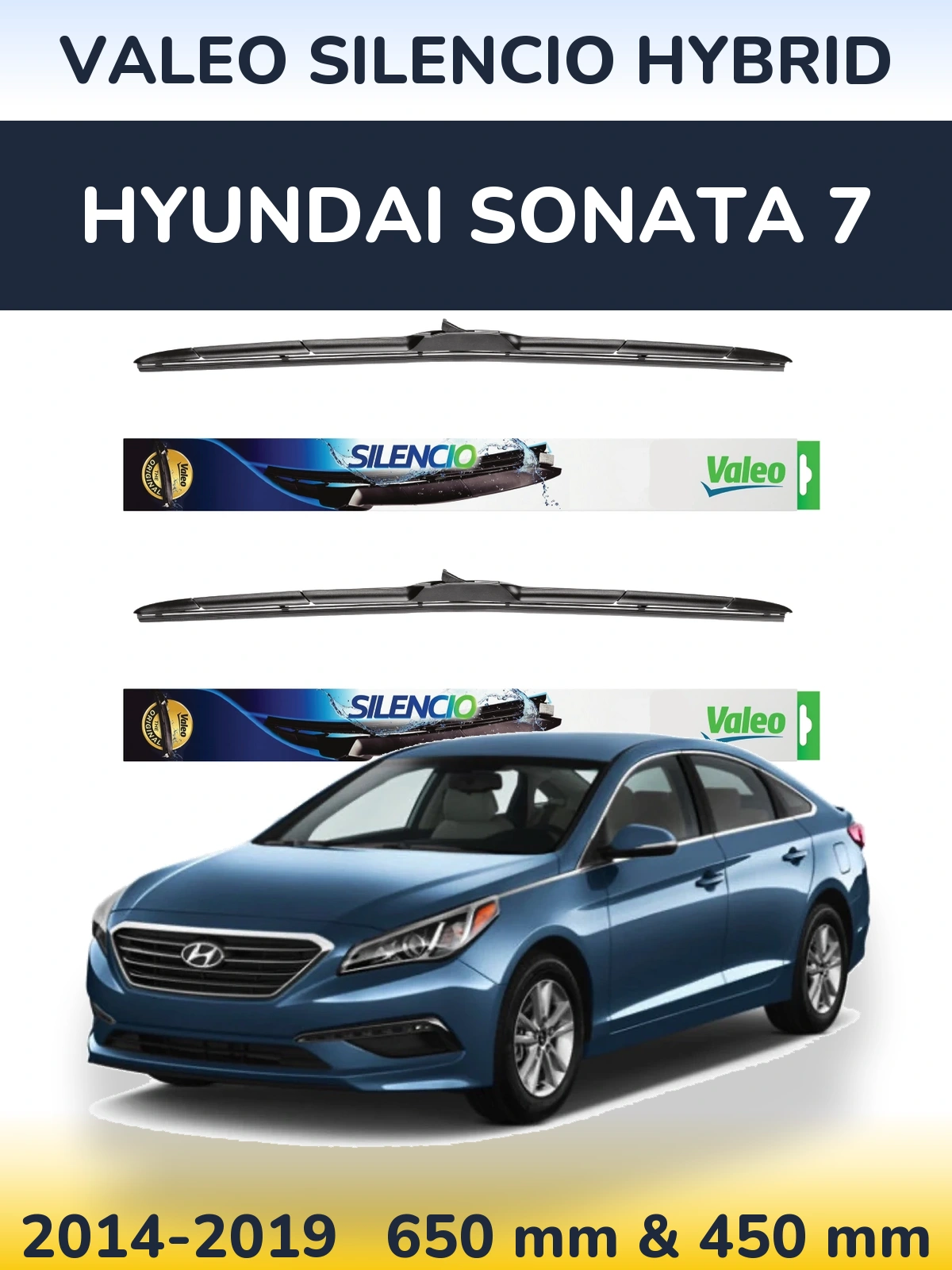 Front wiper blade set Valeo Silencio Hybrid 650 & 450 mm for Hyundai Sonata 7 2014-2019