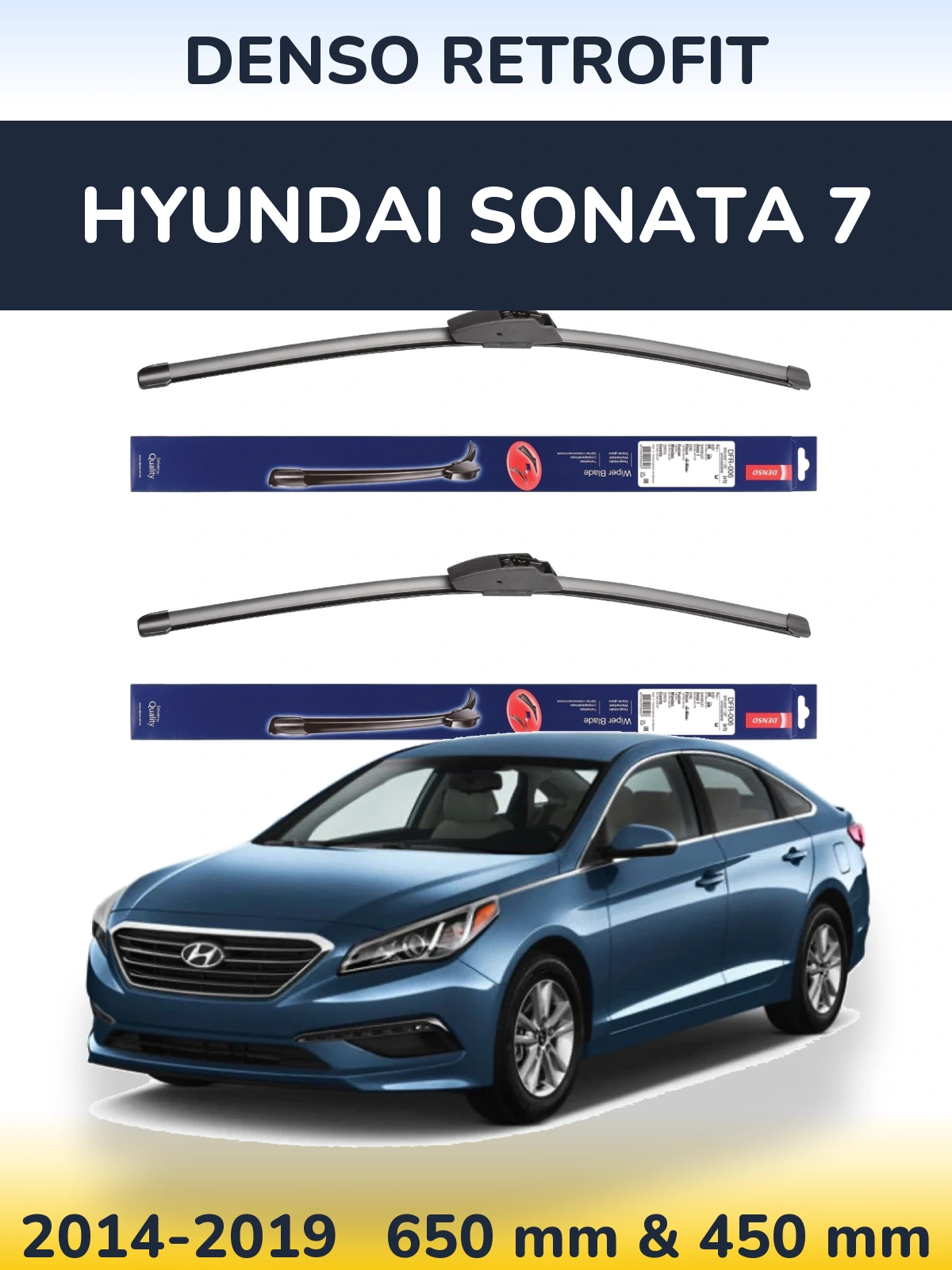 Front wiper blade set Denso Retrofit 650 & 450 mm for Hyundai Sonata 7 2014-2019