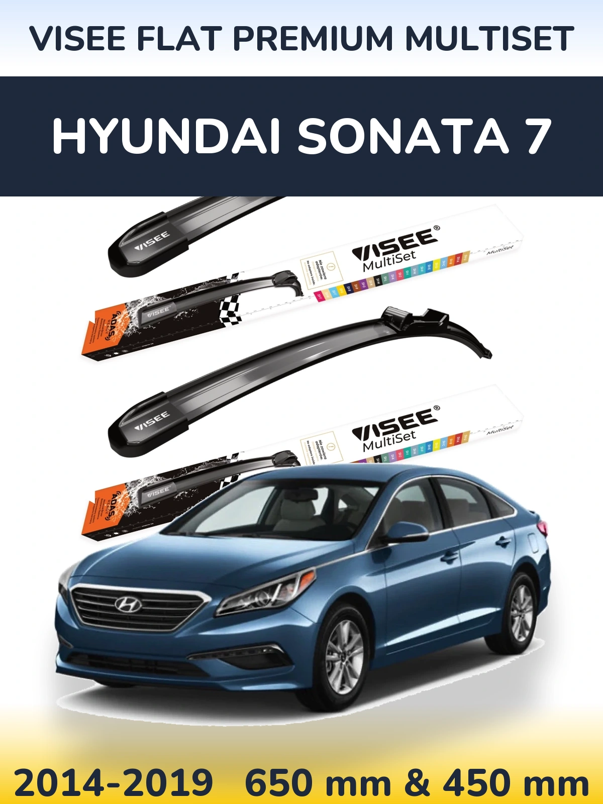Komplet przednich wycieraczek VISEE FLAT PREMIUM MultiSet 650 & 450 mm do Hyundai Sonata 7 2014-2019
