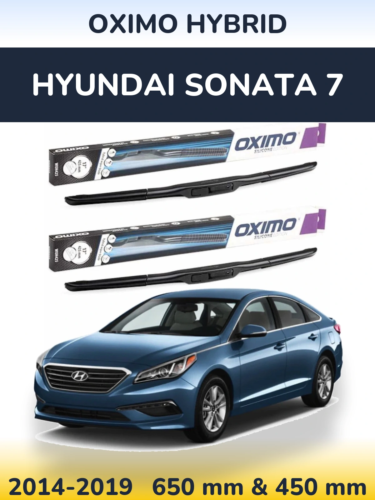 Front wiper blade set Oximo Hybrid 650 & 450 mm for Hyundai Sonata 7 2014-2019