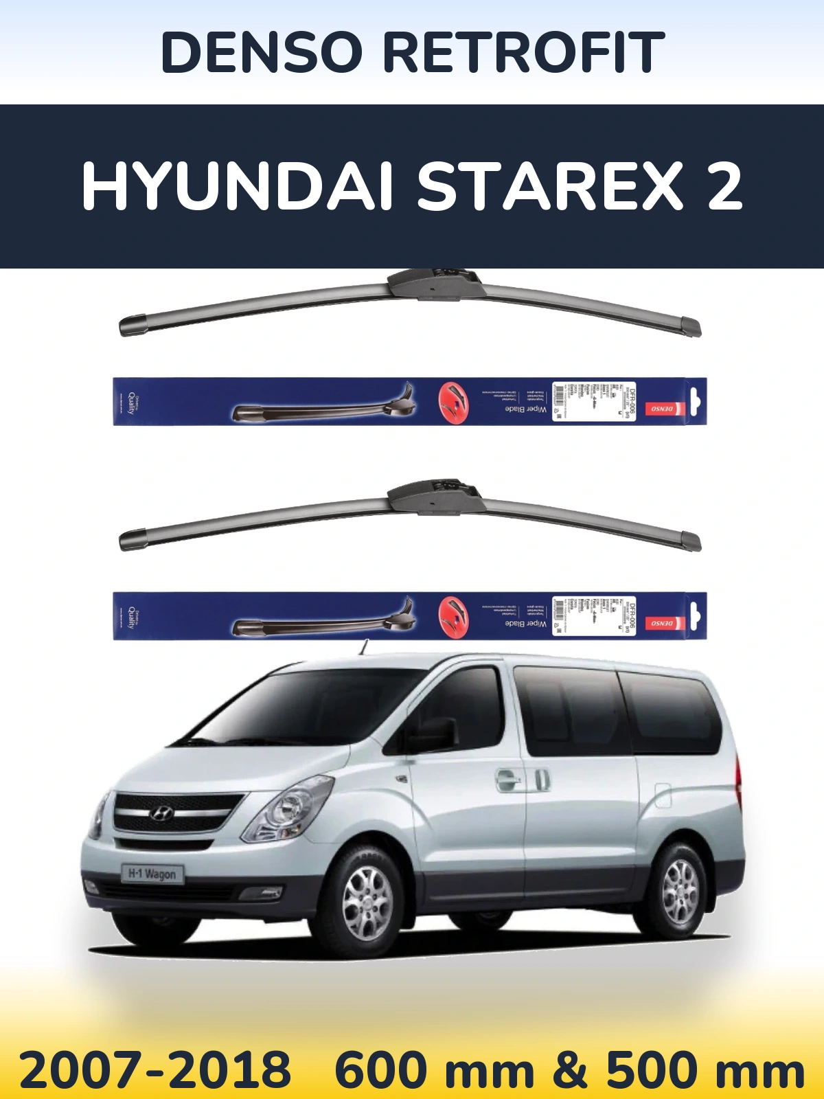 Komplet przednich wycieraczek Denso Retrofit 600 & 500 mm do Hyundai Starex 2 2007-2018