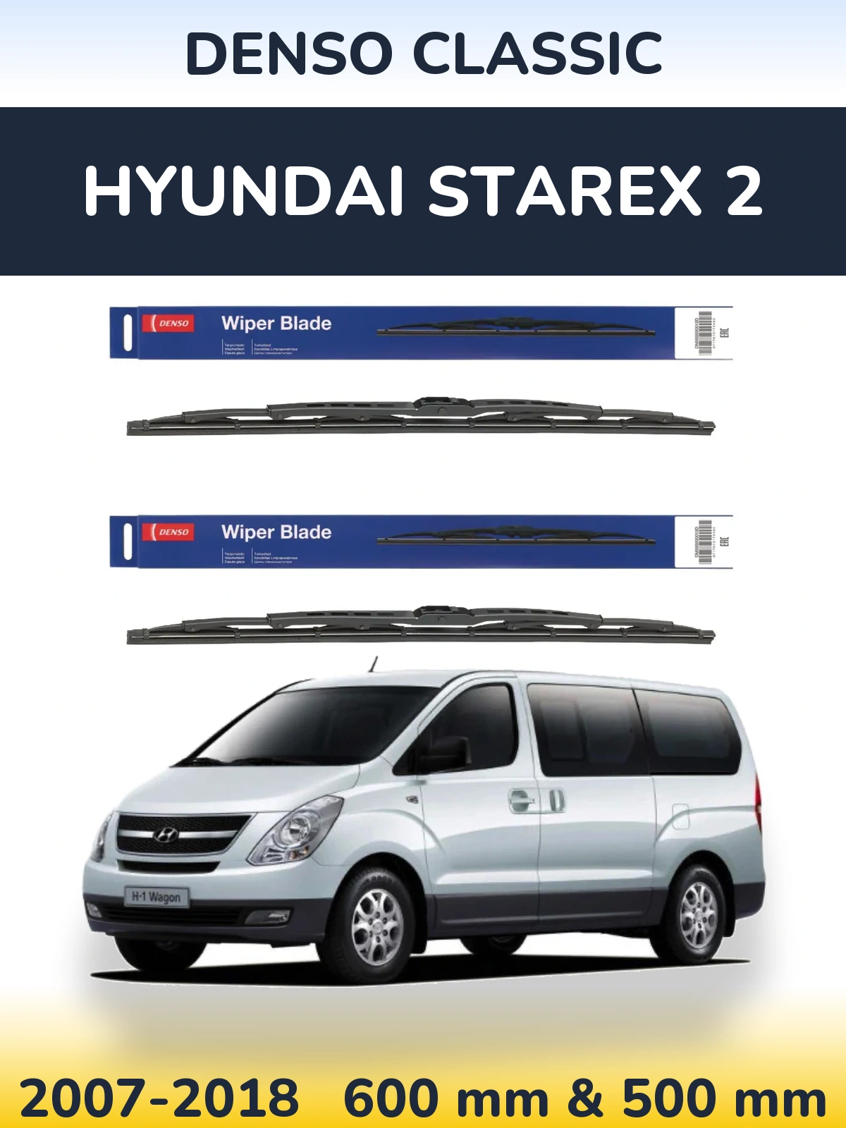 Komplet przednich wycieraczek Denso Classic 600 & 500 mm do Hyundai Starex 2 2007-2018