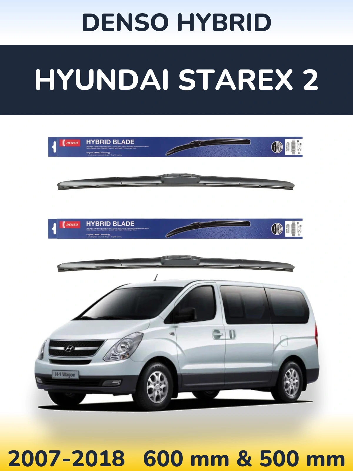 Komplet przednich wycieraczek Denso Hybrid 600 & 500 mm do Hyundai Starex 2 2007-2018