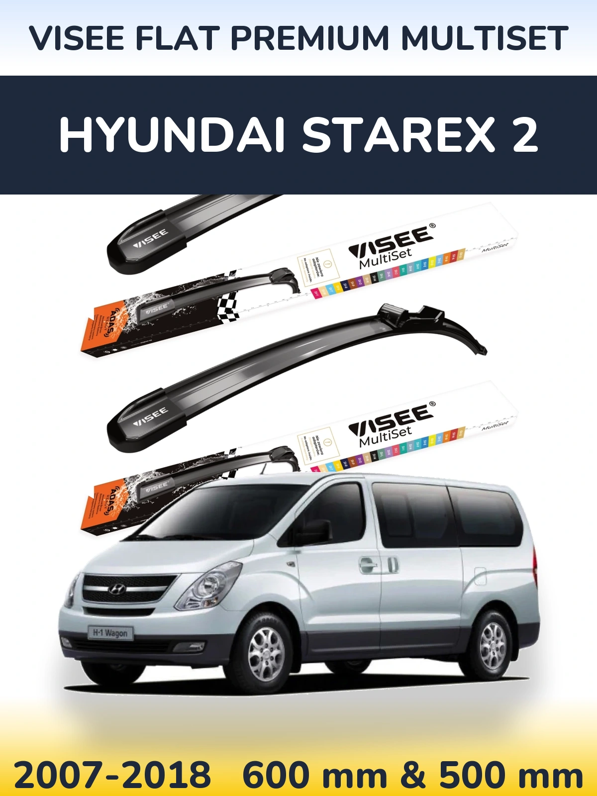 Комплект передних дворников VISEE FLAT PREMIUM MultiSet 600 & 500 мм для Hyundai Starex 2 2007-2018