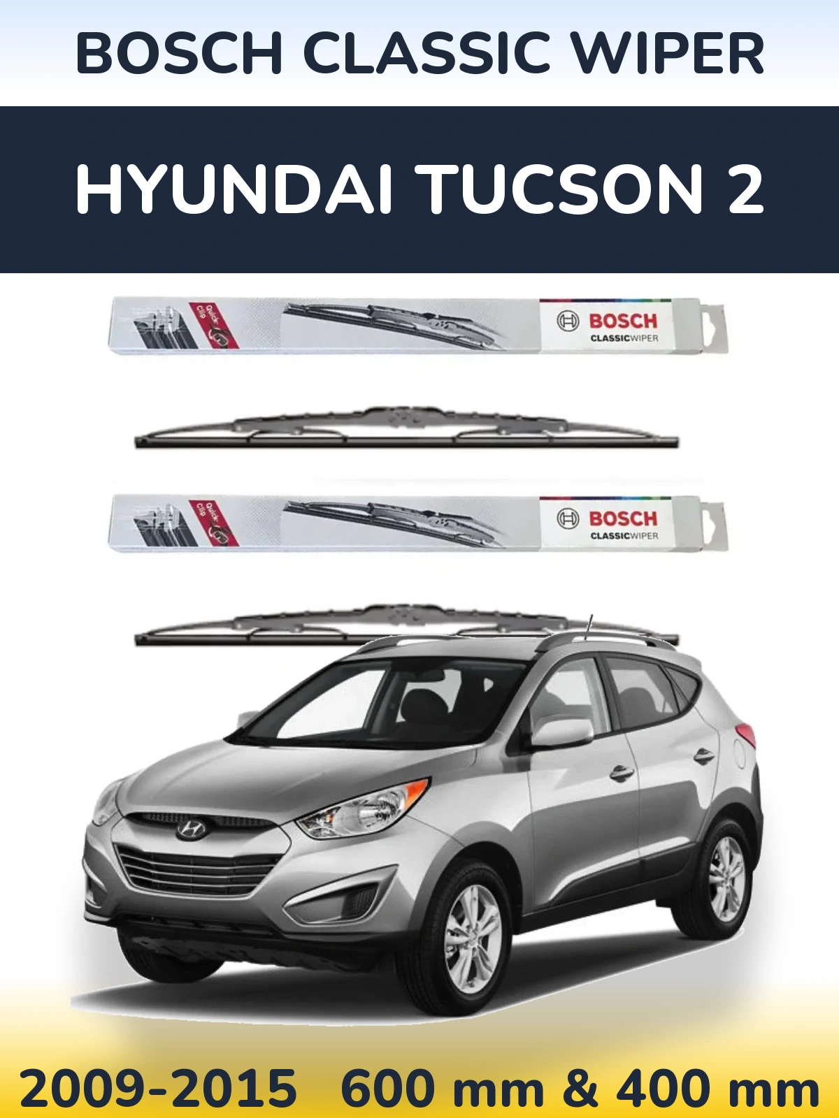 Komplet przednich wycieraczek BOSCH Classic Wiper 600 & 400 mm do Hyundai Tucson 2 2009-2015