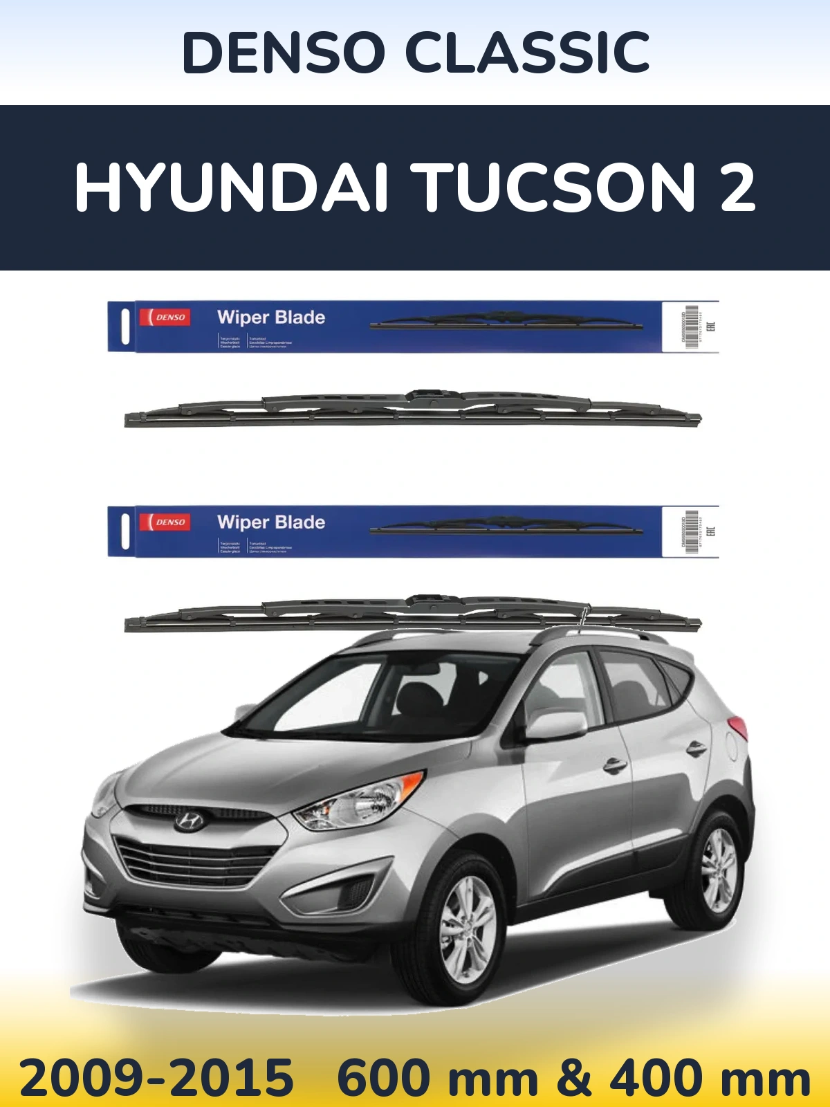 Front wiper blade set Denso Classic 600 & 400 mm for Hyundai Tucson 2 2009-2015