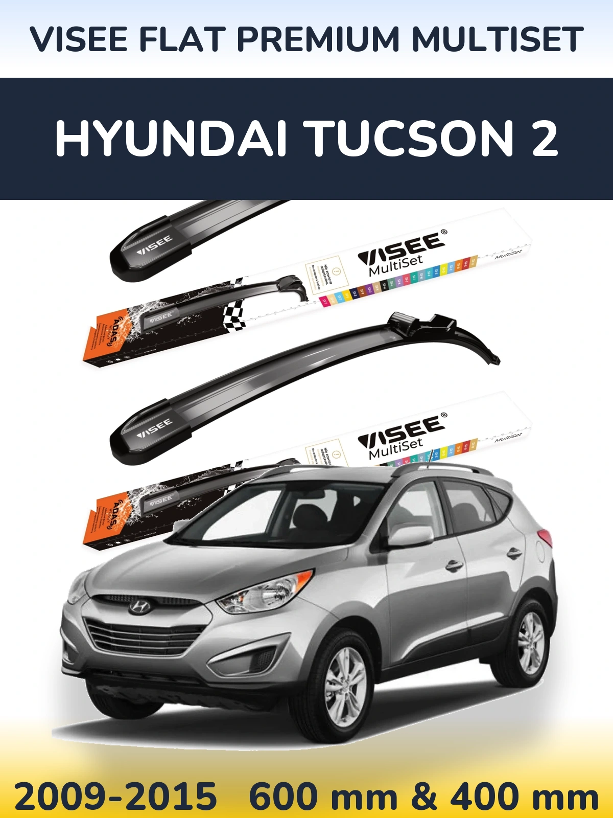 Комплект передніх щіток VISEE FLAT PREMIUM MultiSet 600 & 400 мм для Hyundai Tucson 2 2009-2015