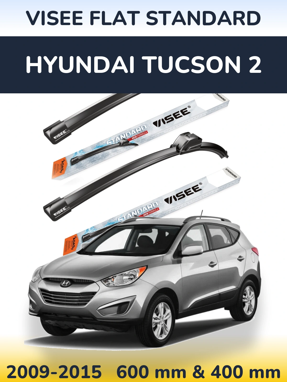 Комплект передніх щіток VISEE FLAT STANDARD 600 & 400 мм для Hyundai Tucson 2 2009-2015