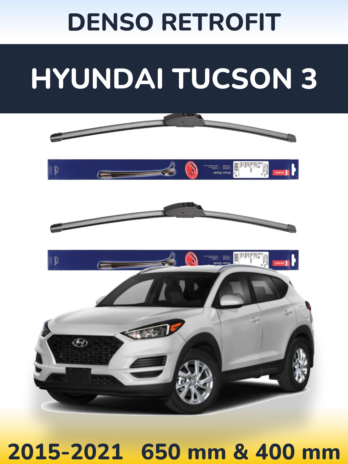 Komplet przednich wycieraczek Denso Retrofit 650 & 400 mm do Hyundai Tucson 3 2015-2021