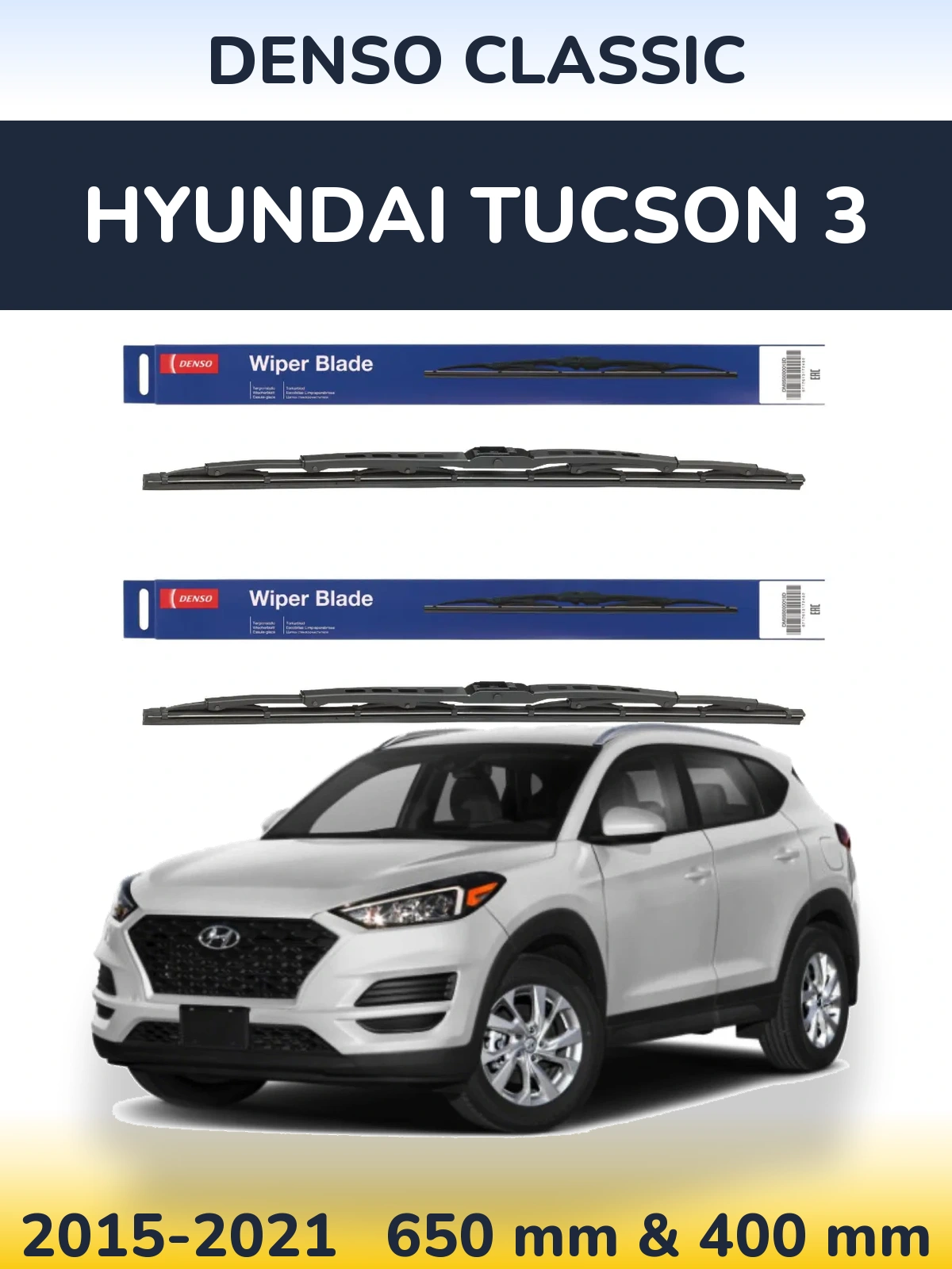 Komplet przednich wycieraczek Denso Classic 650 & 400 mm do Hyundai Tucson 3 2015-2021