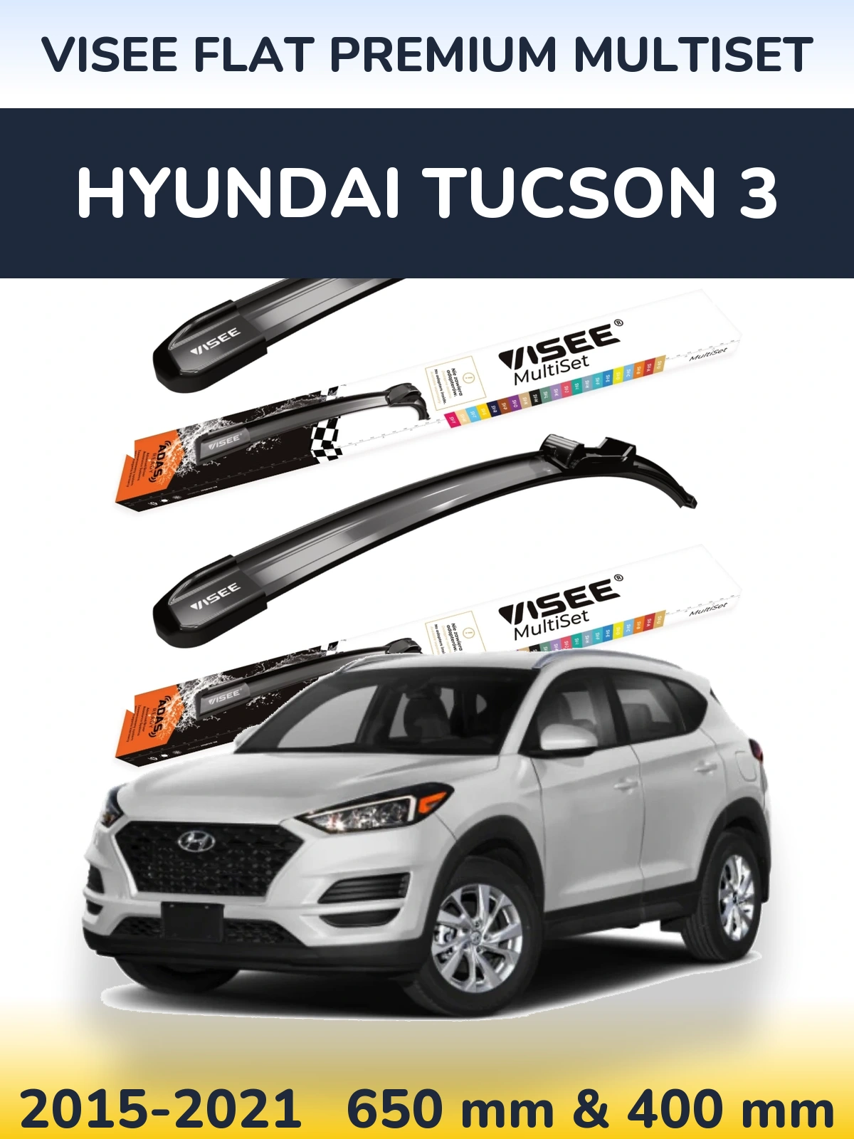 Komplet przednich wycieraczek VISEE FLAT PREMIUM MultiSet 650 & 400 mm do Hyundai Tucson 3 2015-2021