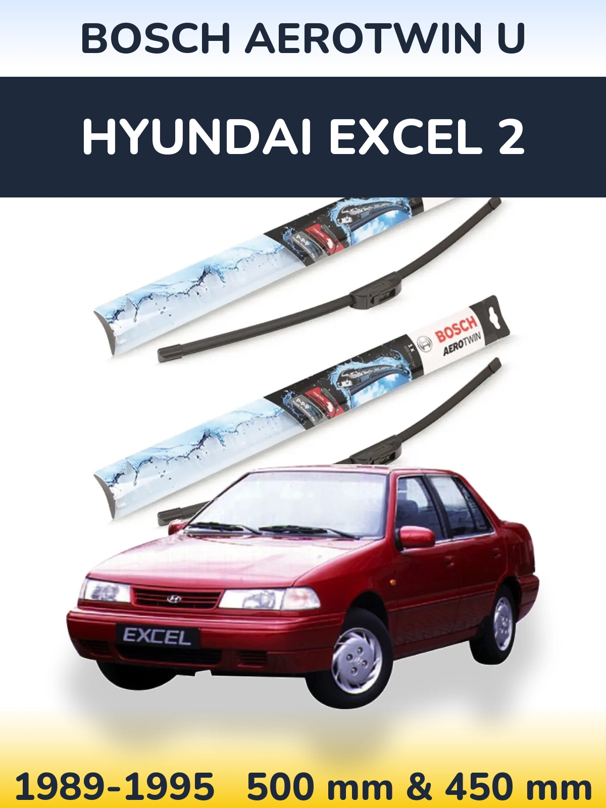 Komplet przednich wycieraczek BOSCH AeroTwin U 500 & 450 mm do Hyundai Excel 2 1989-1995