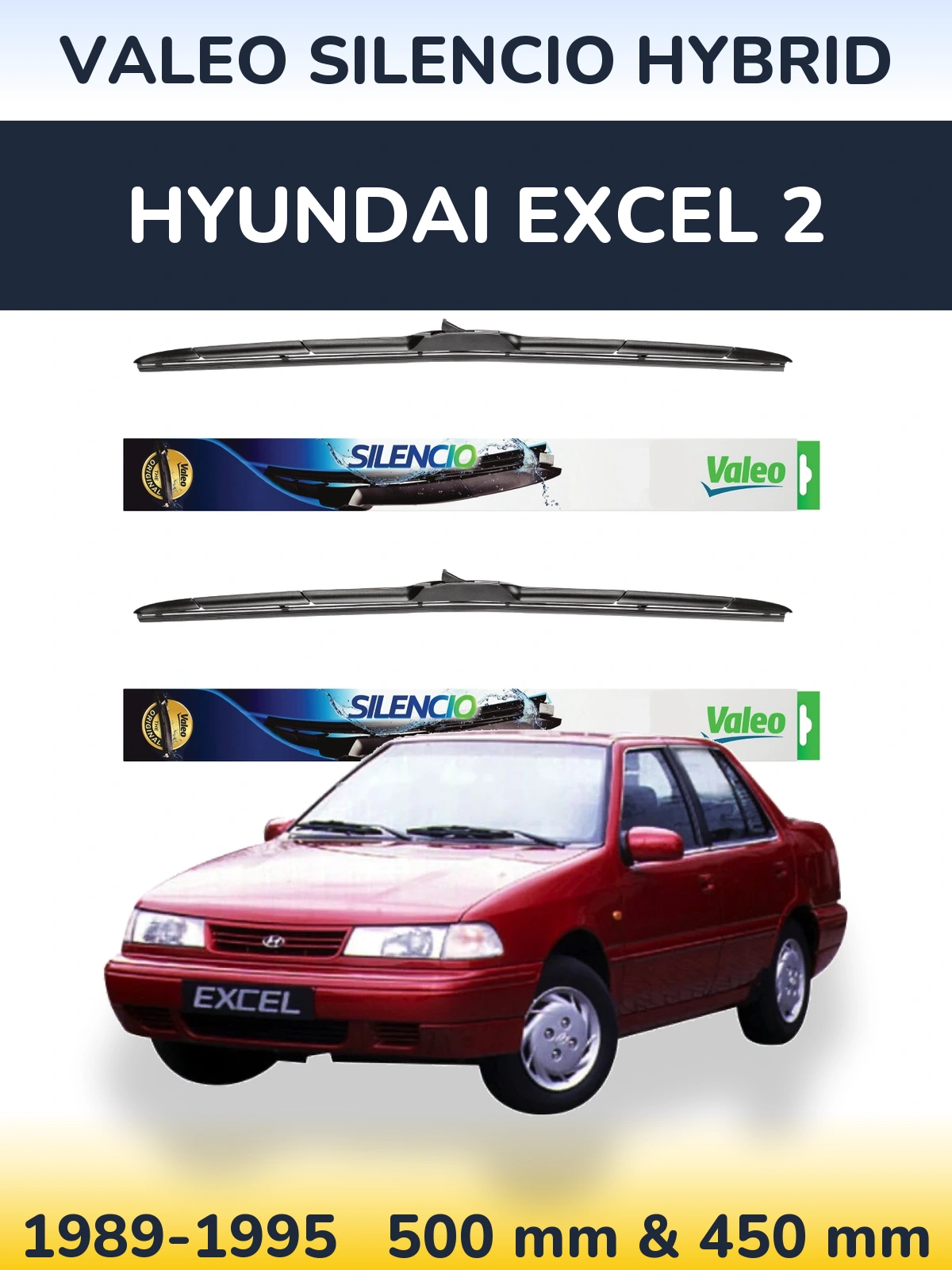 Комплект передних дворников Valeo Silencio Hybrid 500 & 450 мм для Hyundai Excel 2 1989-1995