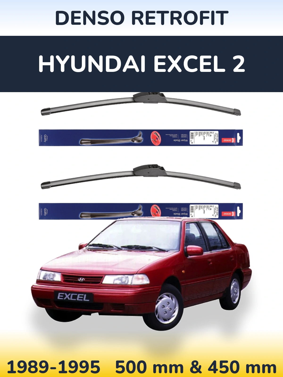 Komplet przednich wycieraczek Denso Retrofit 500 & 450 mm do Hyundai Excel 2 1989-1995