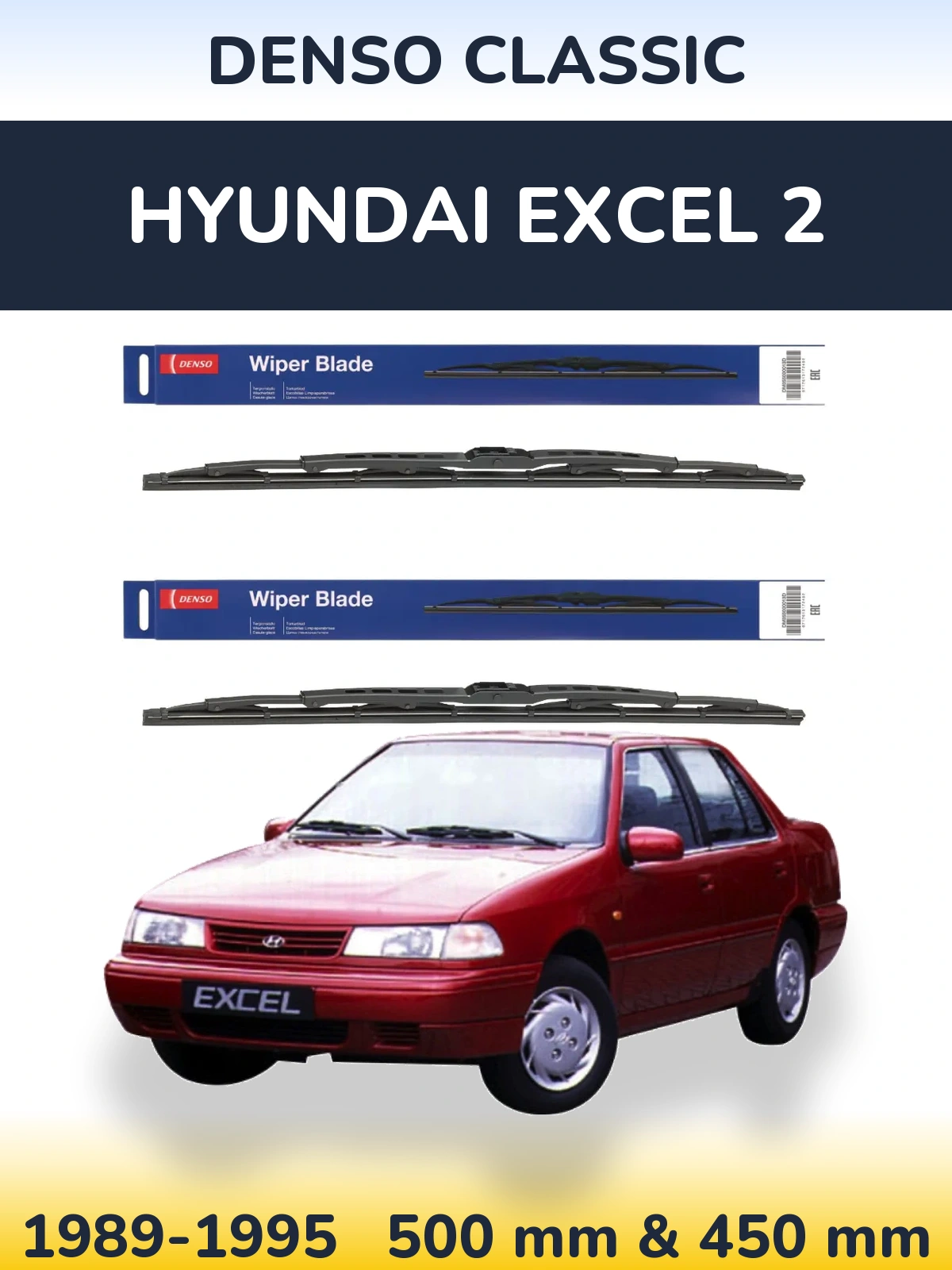Komplet przednich wycieraczek Denso Classic 500 & 450 mm do Hyundai Excel 2 1989-1995