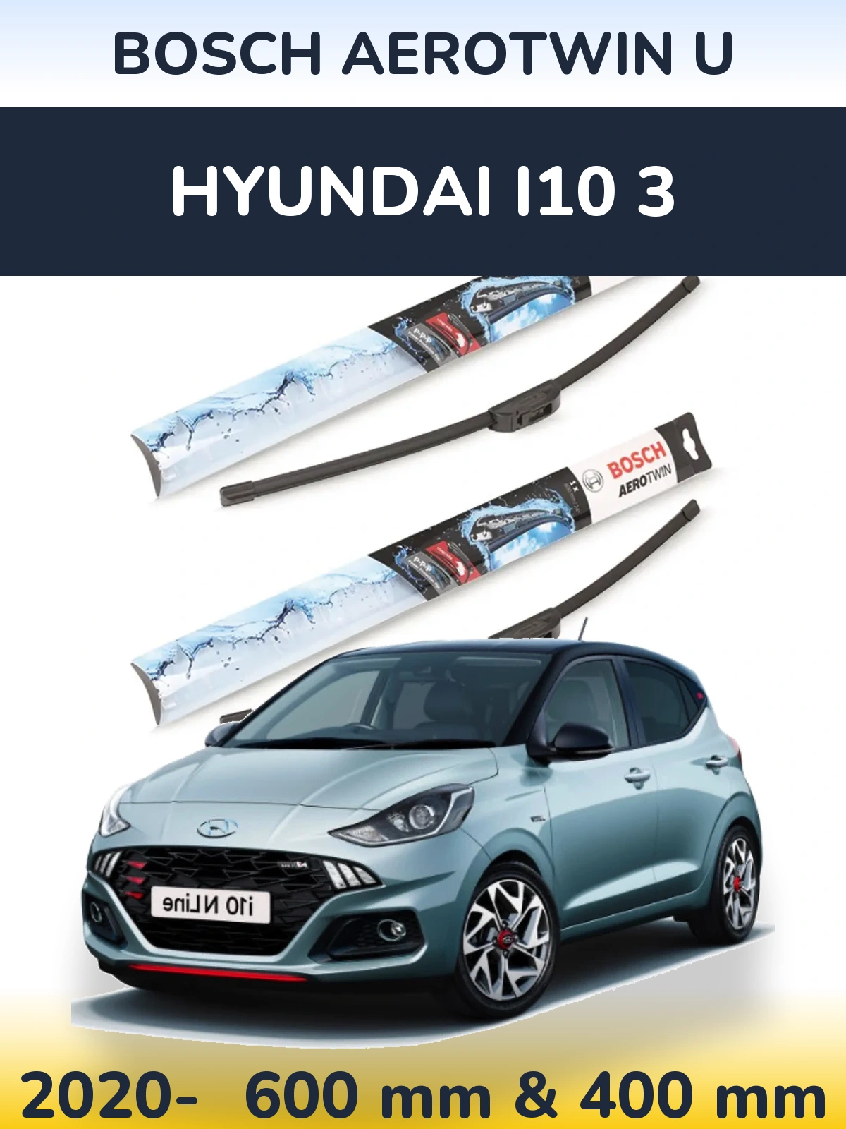 Komplet przednich wycieraczek BOSCH AeroTwin U 600 & 400 mm do Hyundai i10 3 2020-2026