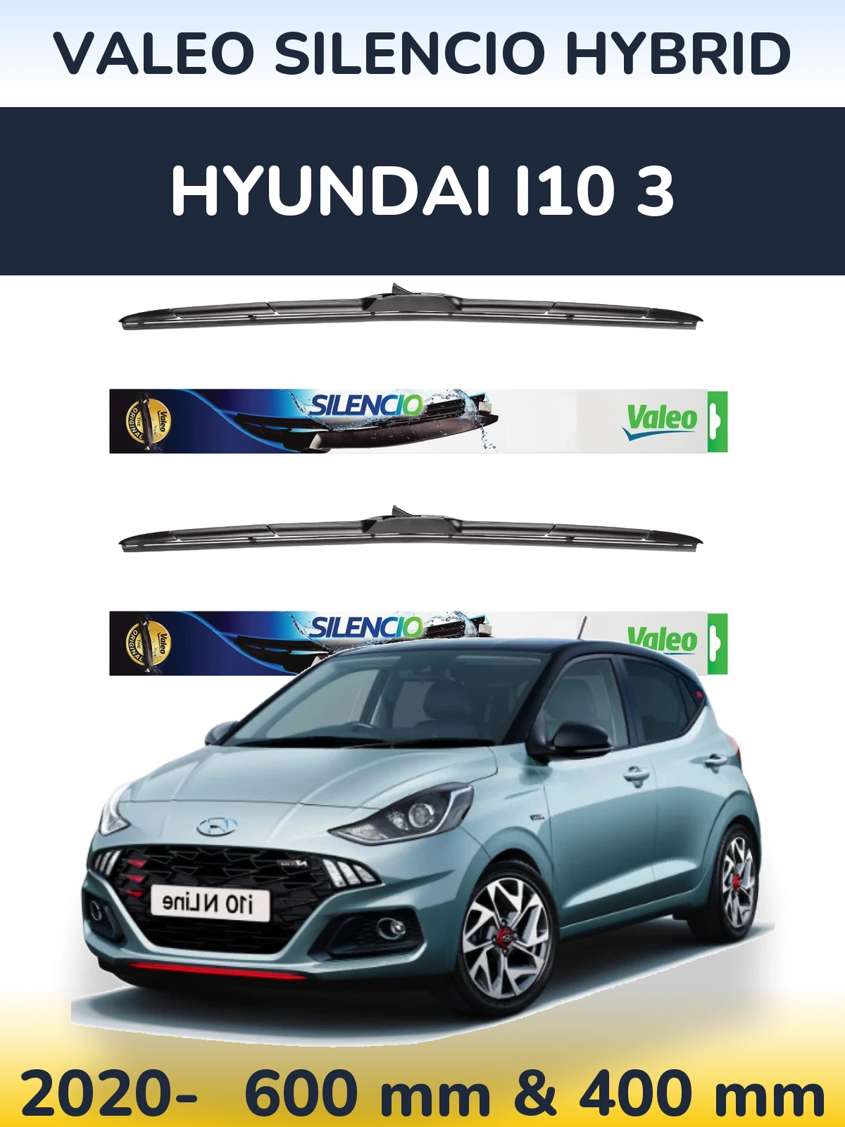 Komplet przednich wycieraczek Valeo Silencio Hybrid 600 & 400 mm do Hyundai i10 3 2020-2026