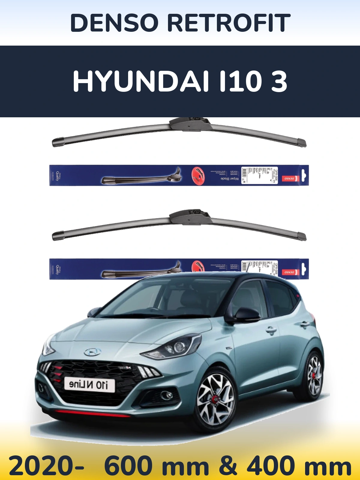 Komplet przednich wycieraczek Denso Retrofit 600 & 400 mm do Hyundai i10 3 2020-2026