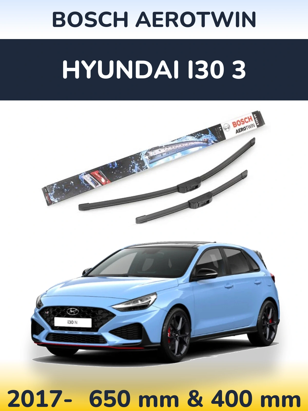 Komplet przednich wycieraczek BOSCH AeroTwin 650 & 400 mm do Hyundai i30 3 2017-2026