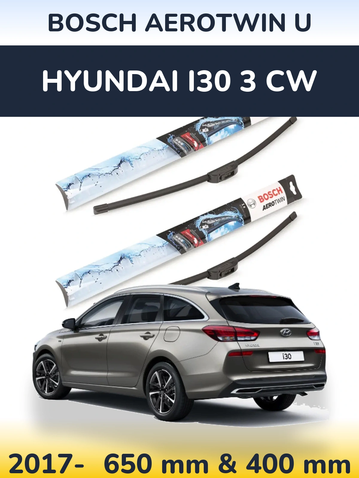 Komplet przednich wycieraczek BOSCH AeroTwin U 650 & 400 mm do Hyundai i30 3 CW 2017-2026
