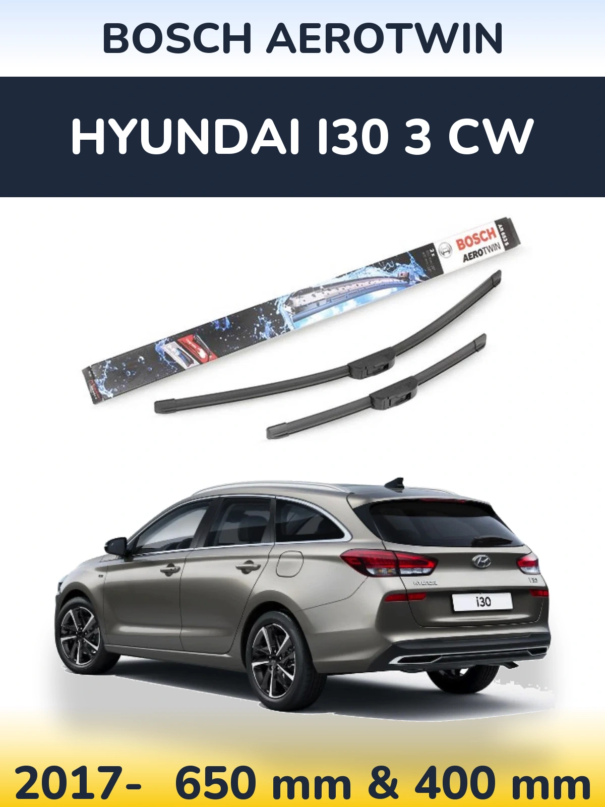Komplet przednich wycieraczek BOSCH AeroTwin 650 & 400 mm do Hyundai i30 3 CW 2017-2026
