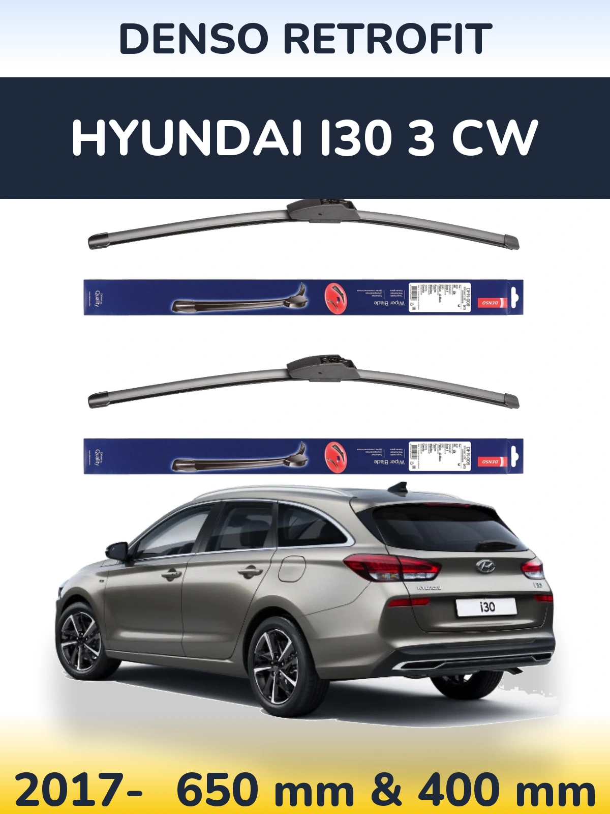 Komplet przednich wycieraczek Denso Retrofit 650 & 400 mm do Hyundai i30 3 CW 2017-2026