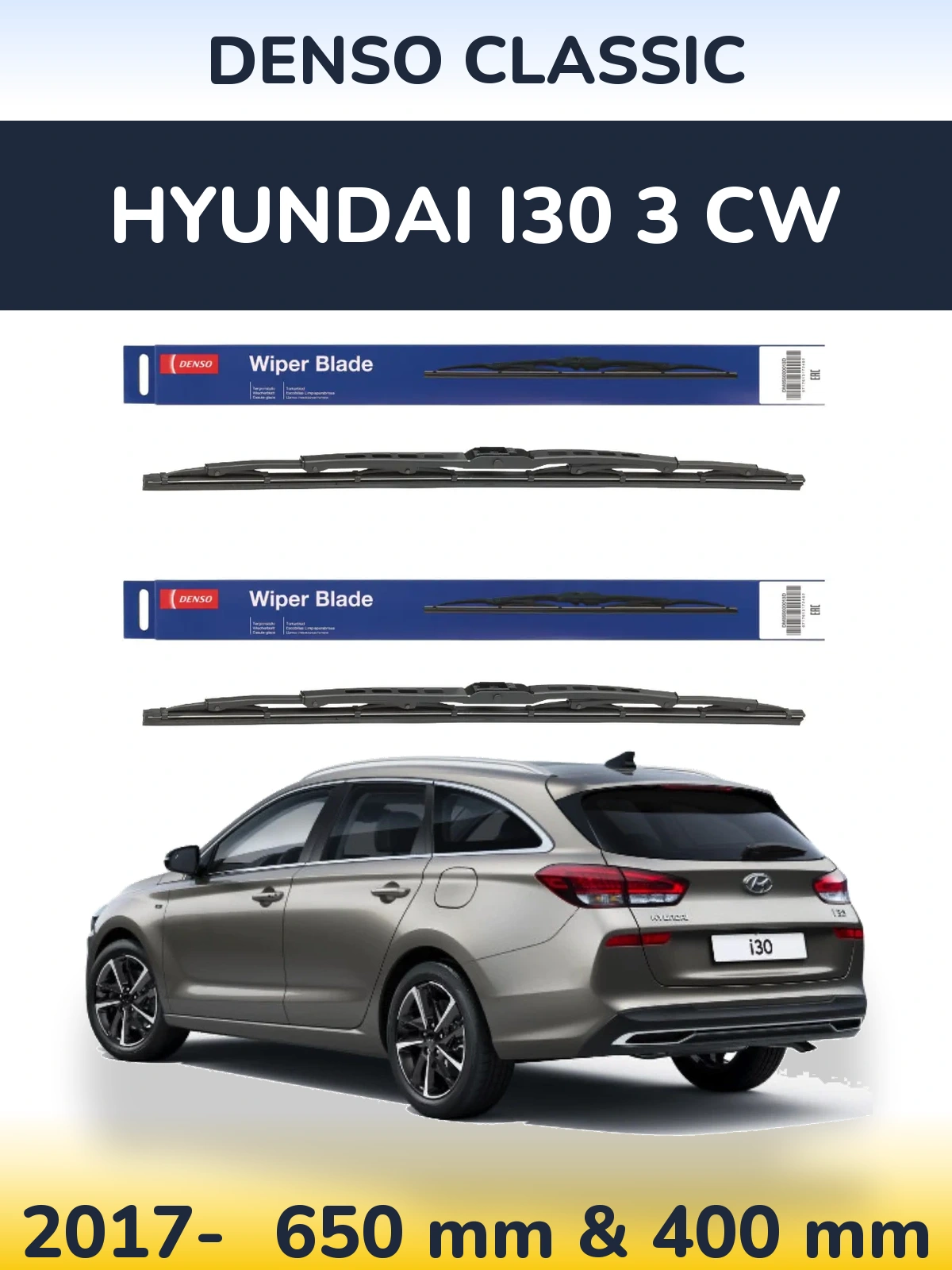 Komplet przednich wycieraczek Denso Classic 650 & 400 mm do Hyundai i30 3 CW 2017-2026