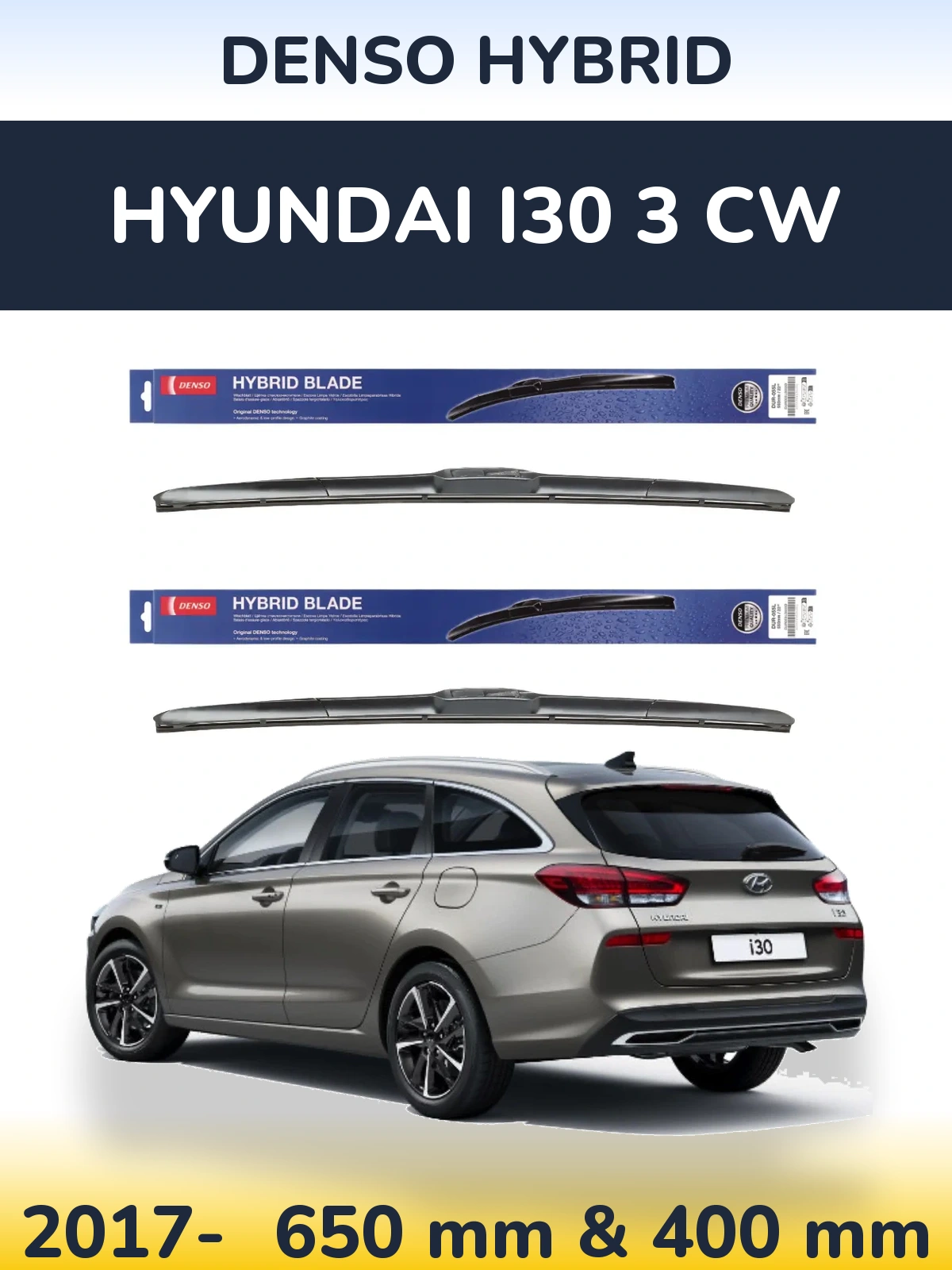 Komplet przednich wycieraczek Denso Hybrid 650 & 400 mm do Hyundai i30 3 CW 2017-2026