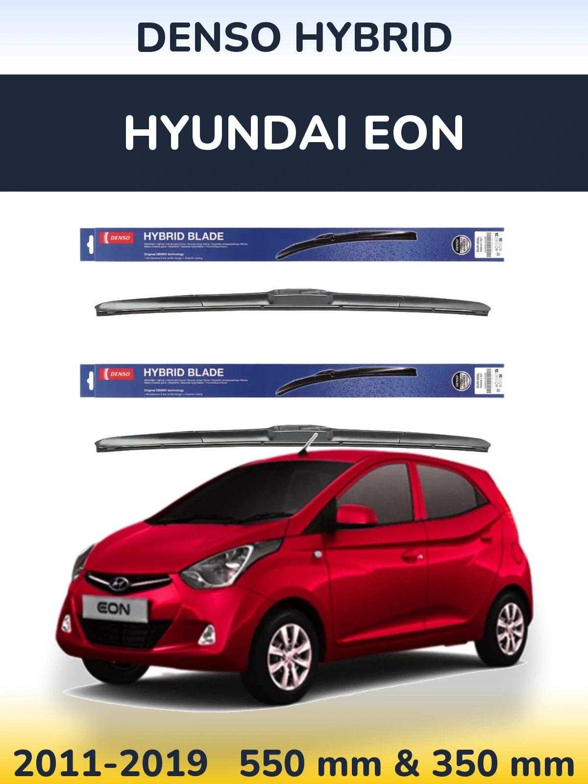 Komplet przednich wycieraczek Denso Hybrid 550 & 350 mm do Hyundai EON 2011-2019