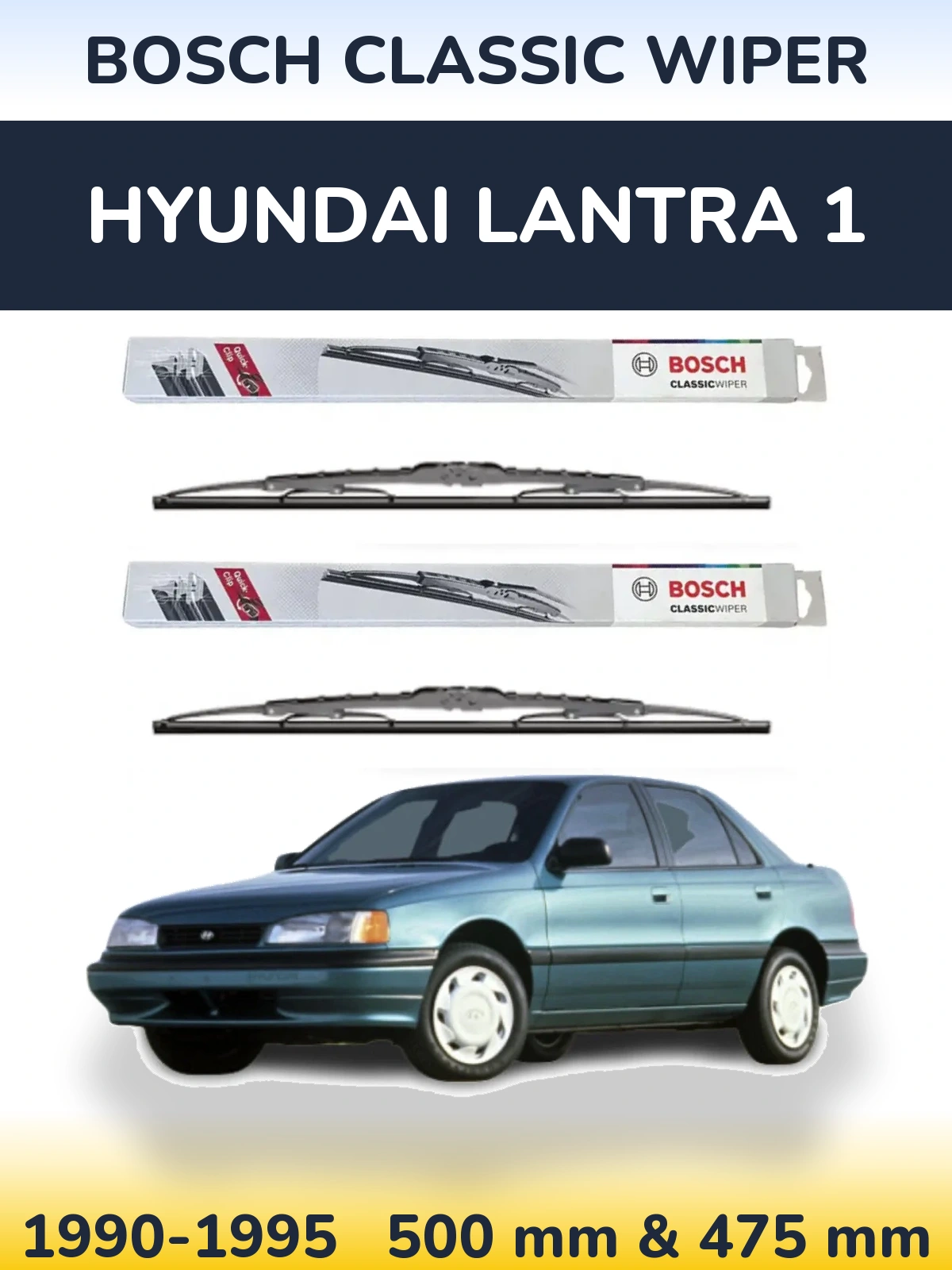 Komplet przednich wycieraczek BOSCH Classic Wiper 500 & 475 mm do Hyundai Lantra 1 1990-1995