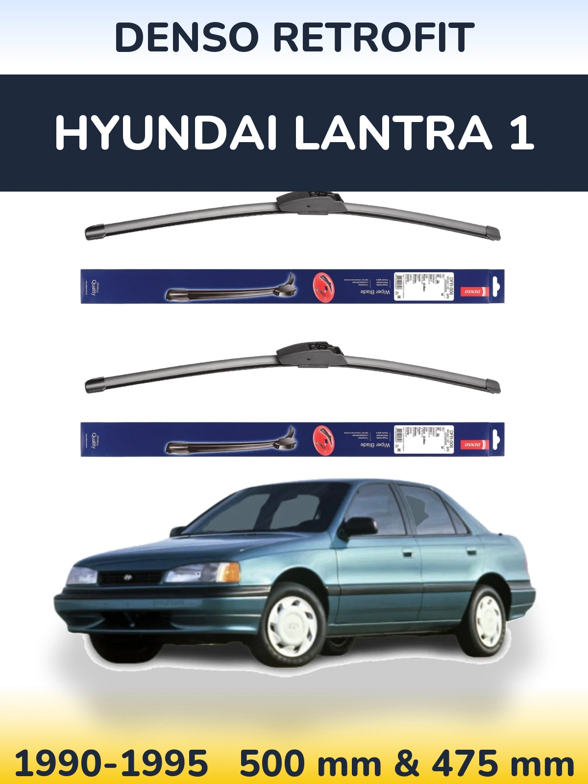 Komplet przednich wycieraczek Denso Retrofit 500 & 475 mm do Hyundai Lantra 1 1990-1995