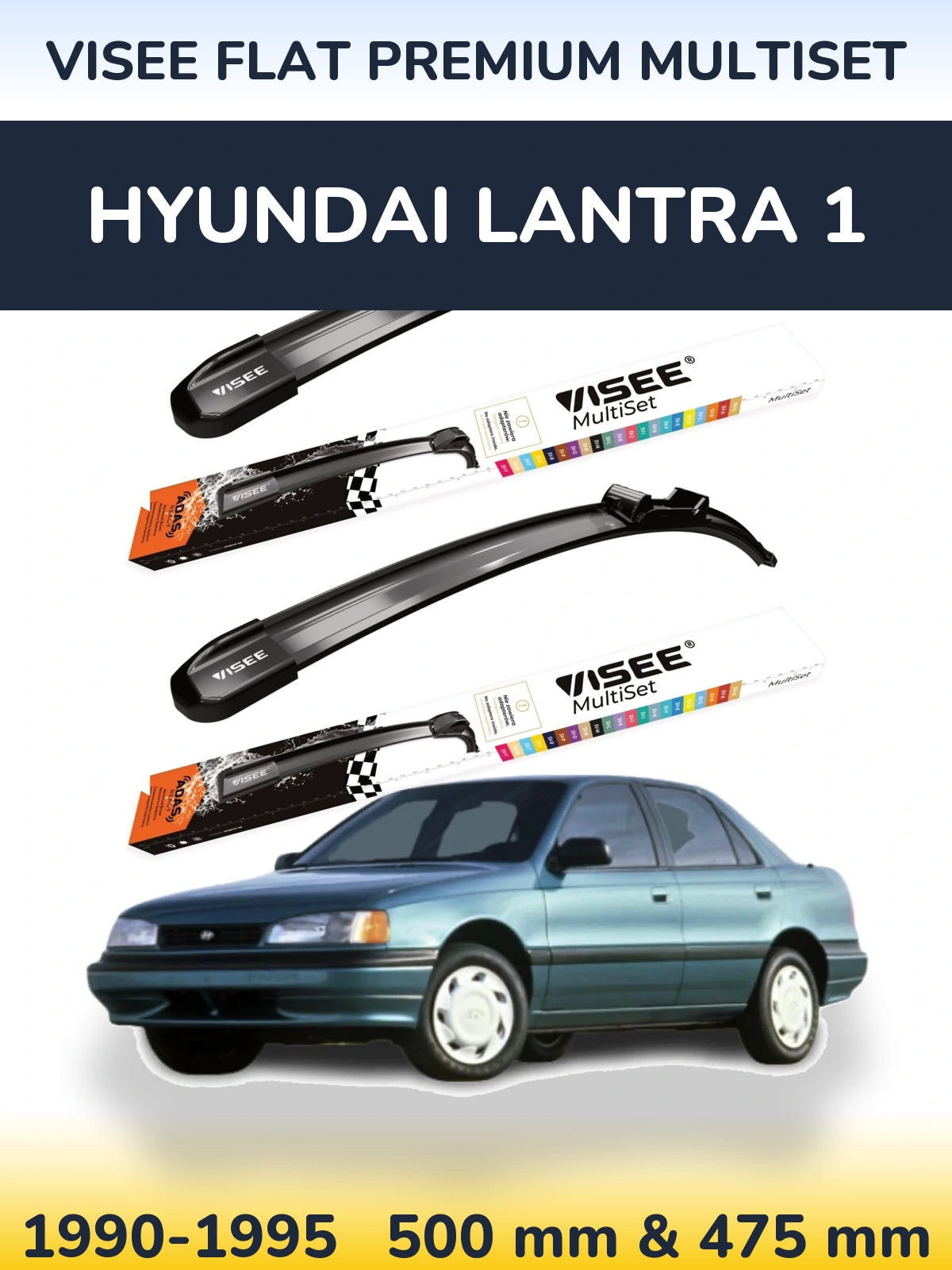 Komplet przednich wycieraczek VISEE FLAT PREMIUM MultiSet 500 & 475 mm do Hyundai Lantra 1 1990-1995
