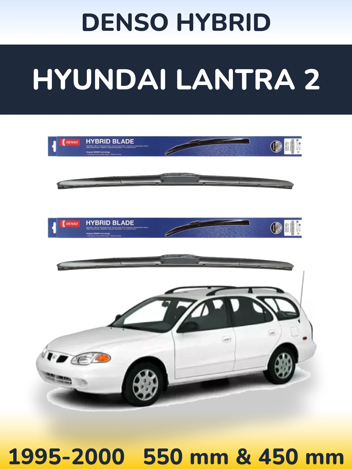 Komplet przednich wycieraczek Denso Hybrid 550 & 450 mm do Hyundai Lantra 2 1995-2000