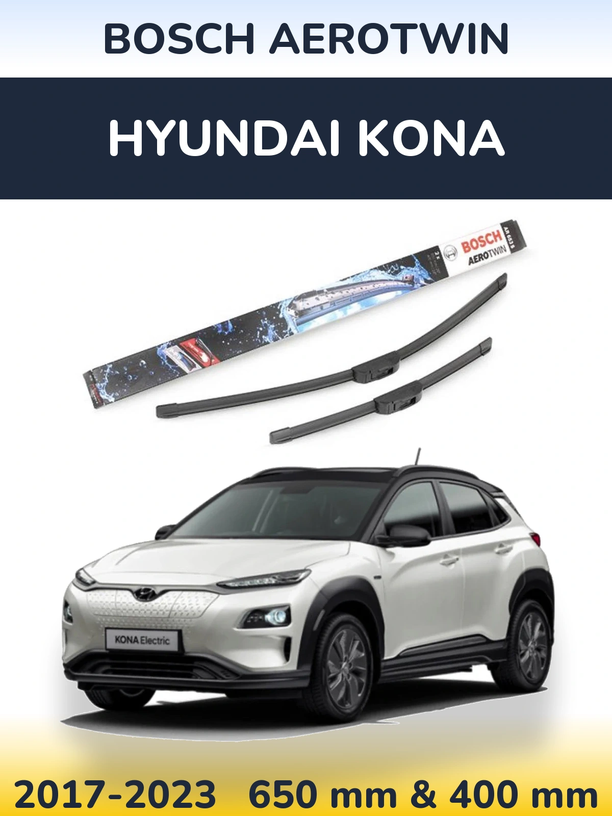 Комплект передних дворников BOSCH AeroTwin 650 & 400 мм для Hyundai Kona 2017-2023